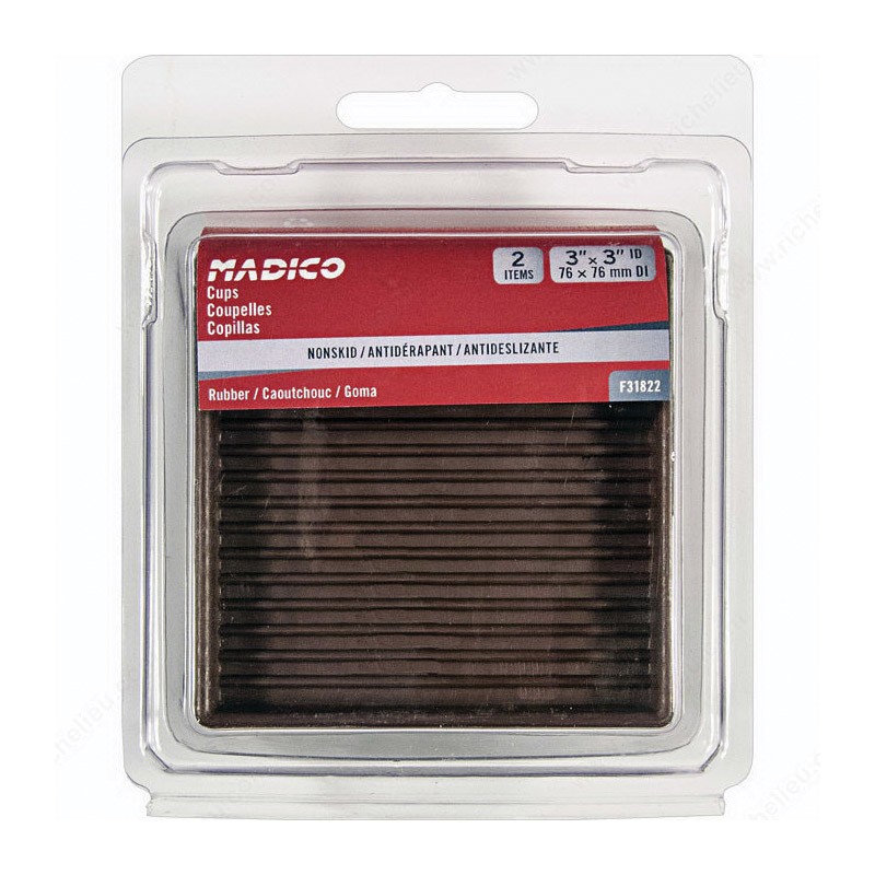 Madico F31822 Caster Cup, Square, Rubber, Brown, 86 mm L x 86 mm W Dimensions - 2