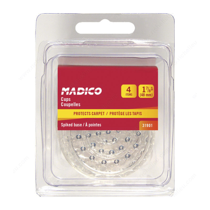 Madico F31901 Spiked Base Caster Cup, Round, Polystyrene, Clear, 48 mm Dia Dimensions - 2