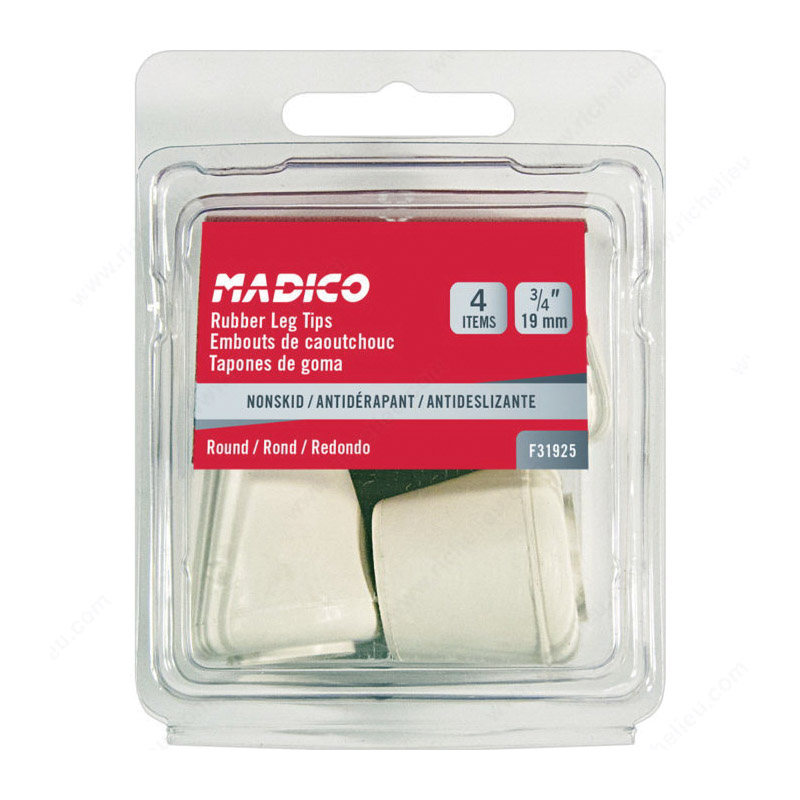 Madico F31925 Leg Tip, Round, Rubber, Off-White, 19 mm ID x 31 mm OD Dia, 29.5 mm L - 2