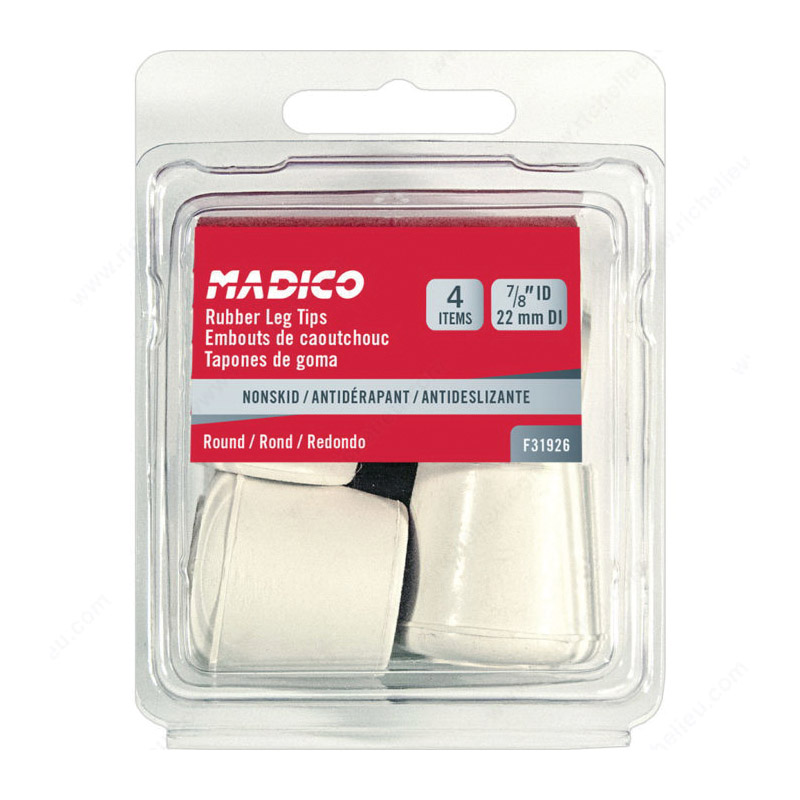 Madico F31926 Leg Tip, Round, Rubber, Off-White, 22 mm ID x 33 mm OD Dia, 34.3 mm L - 2