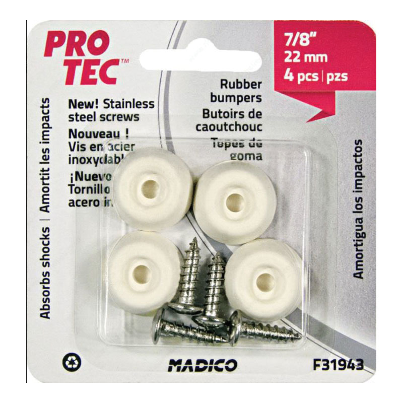 Pro-Tec F31943 Screw-On Bumper Pad, Round, Rubber, Almond, 4/PK - 2