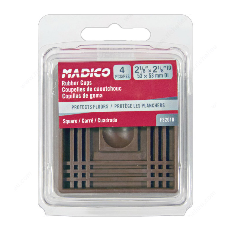 Madico F32010 Caster Cup, Square, Rubber, Brown, 63.5 mm L x 63.5 mm W x 11.69 mm H Dimensions - 2