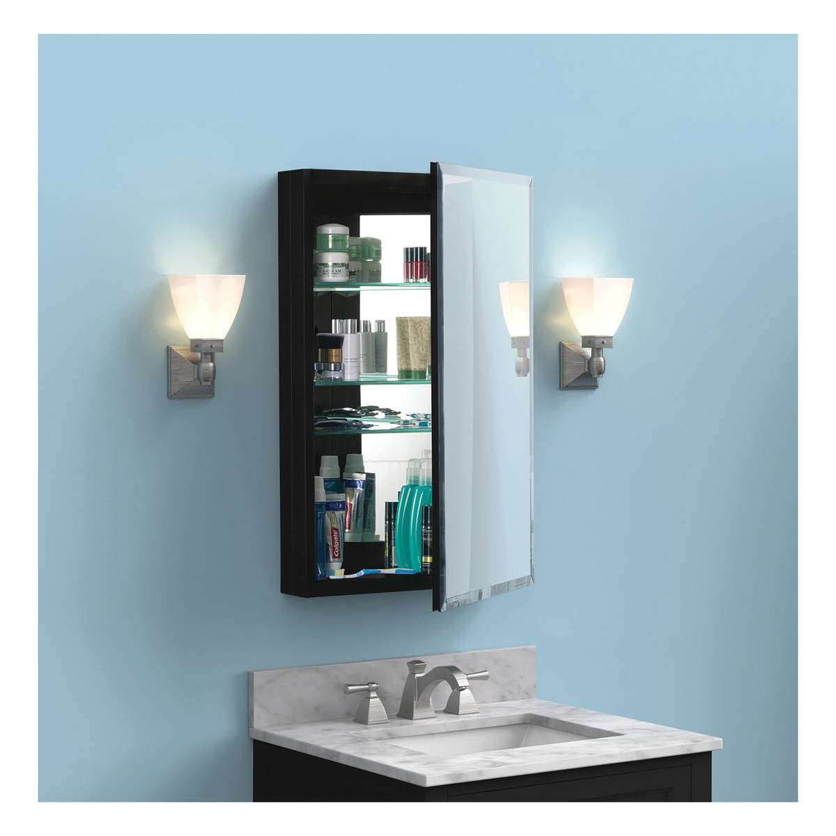 Foremost MMC1536-BL Mirrored Medicine Cabinet, 15 in OAW, 4-5/8 in OAD, 36 in OAH, Aluminum/Mirrored Glass, Black - 3