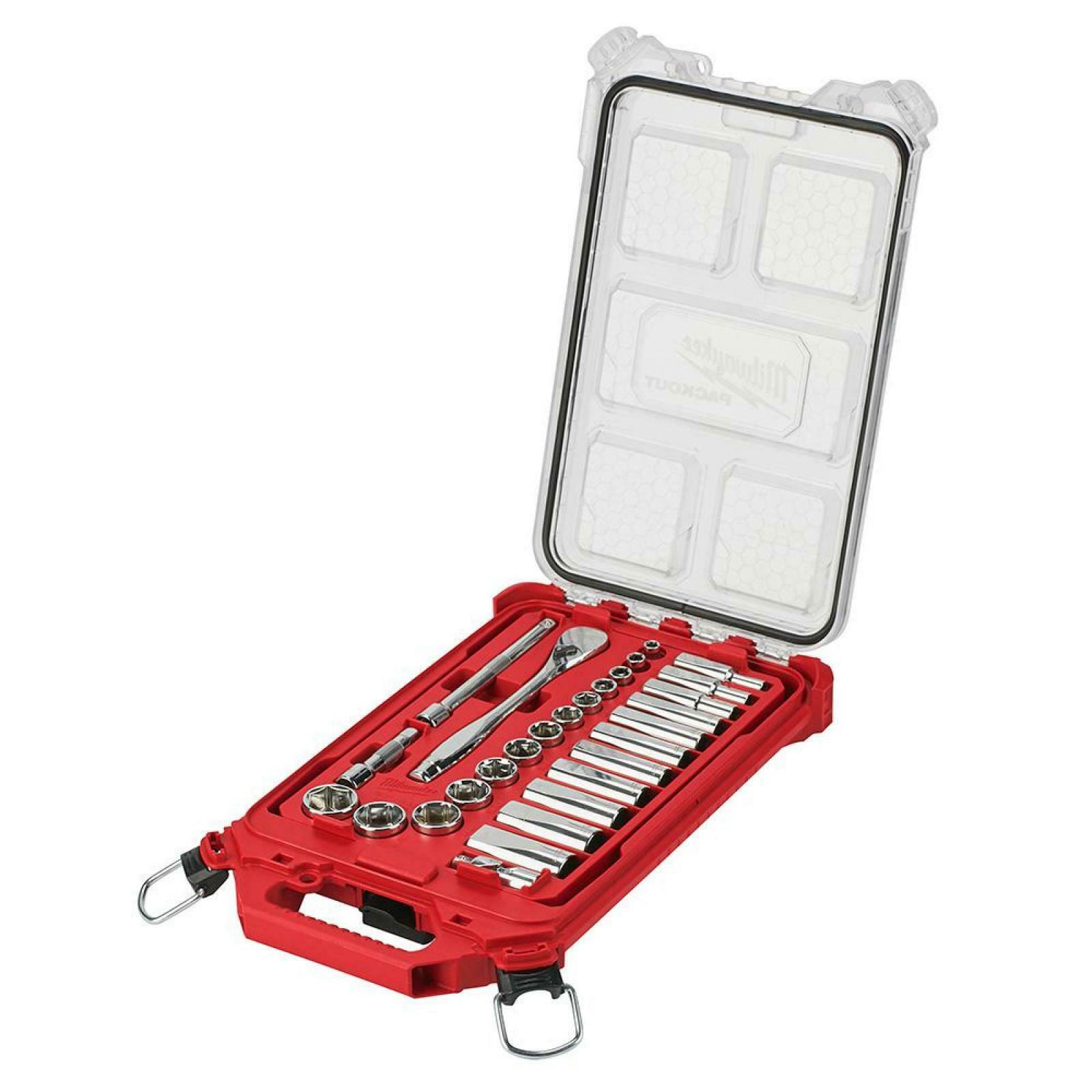 48-22-9481 SAE Ratchet and Socket Set, Alloy Steel, Chrome, Specifications: 3/8 in Drive