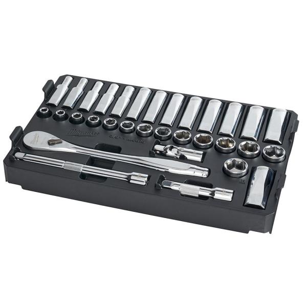 Milwaukee 48-22-9482 Metric Ratchet and Socket Set, Specifications: 3/8 in Drive