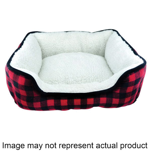 PetEdge Slumber Pet ZA2227 19 17 Cuddler Bed, 20 in L, 16 in W, Buffalo Pattern, Polyester Fill, Sherpa Cover, Red, S Pet Size