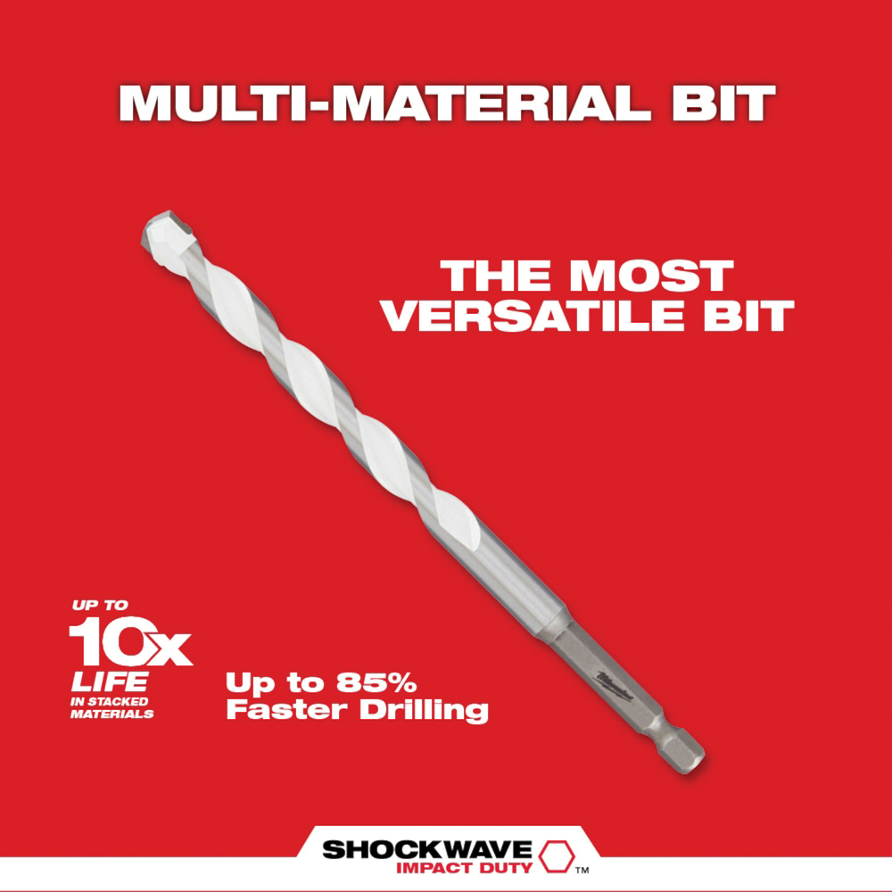 Milwaukee SHOCKWAVE 48-20-8880 Drill Bit, 1/8 in Dia, 3-1/2 in OAL, Multi-Material, Twist Flute, 1/4 in Dia Shank