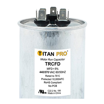 Motor Run Capacitor, Titan Pro, 50/5, 370/440 VAC, Standard Blade Terminal - 3