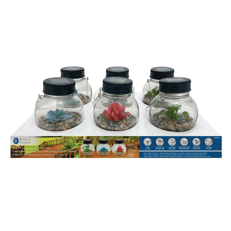 26147 Jar, Nickel-Metal Hydride Battery, 1-Lamp, LED Lamp, Glass/Stone Succulent/Stainless Steel Fixture