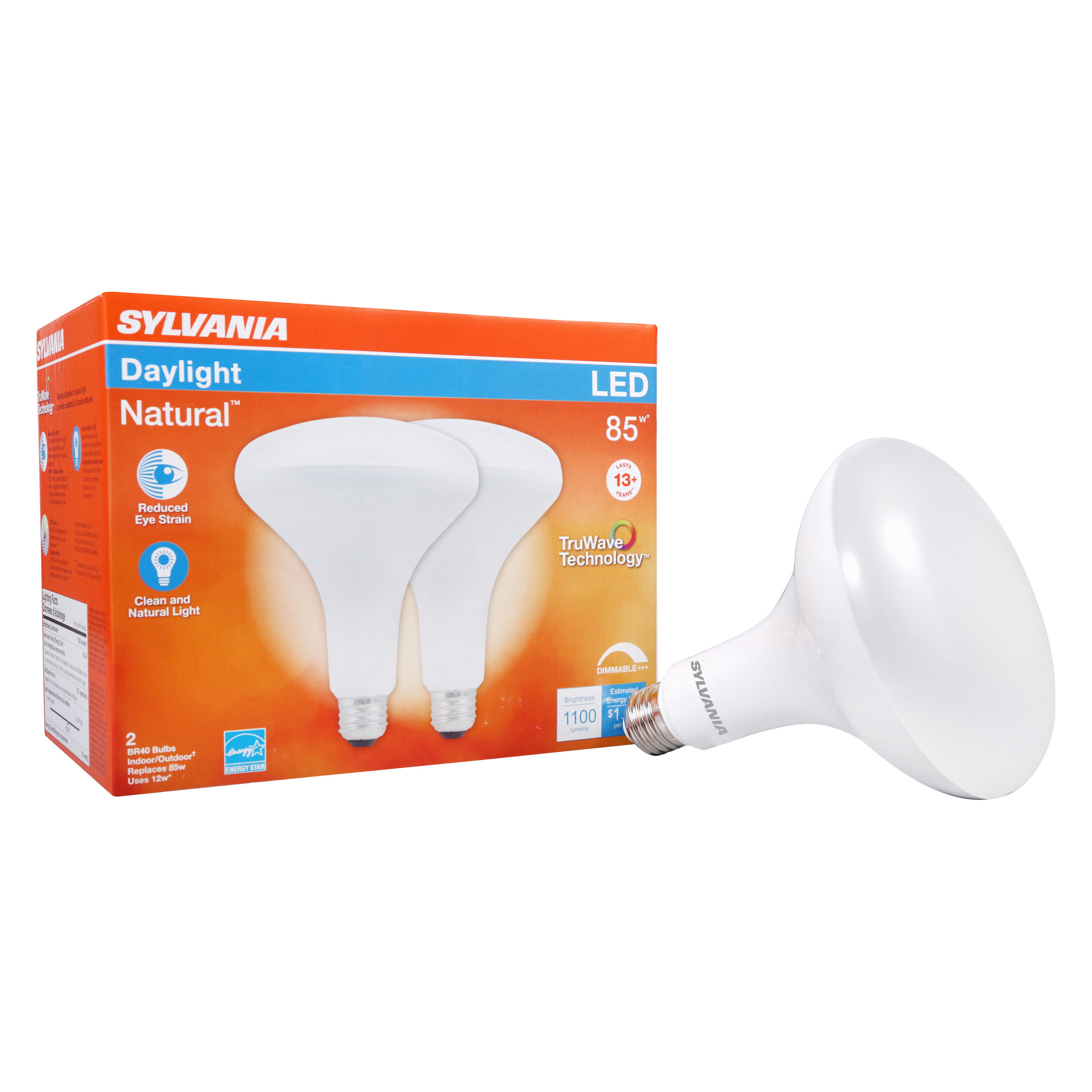 40787 Natural LED Bulb, Spotlight, BR40 Lamp, 85 W Equivalent, E26 Lamp Base, Dimmable, Frosted, Daylight Light