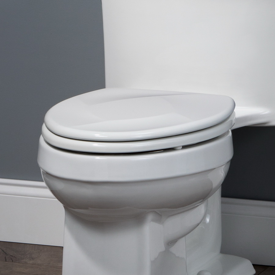 Teardrop Series Toilet Seat with Cover, Mayfair, Round, Molded Wood, White, Slow-Close Hinge - 3