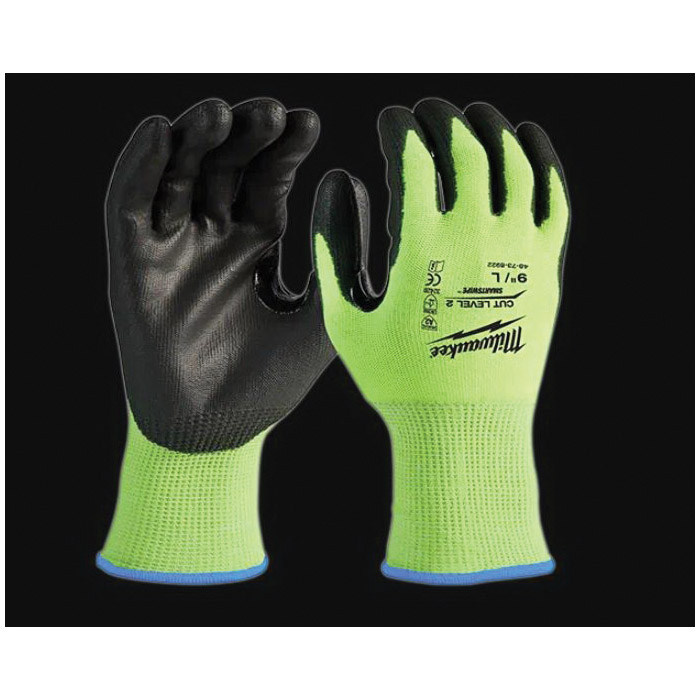 Milwaukee 48-73-8923 High-Visibility Cut Level 2 Gloves, Unisex, XL, Elasticated Knit Cuff, Nitrile Coating, Yellow