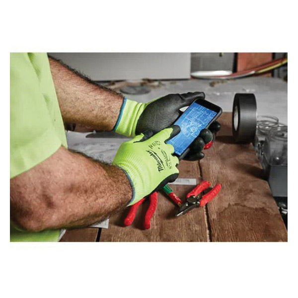 Milwaukee 48-73-8923 High-Visibility Cut Level 2 Gloves, Unisex, XL, Elasticated Knit Cuff, Nitrile Coating, Yellow