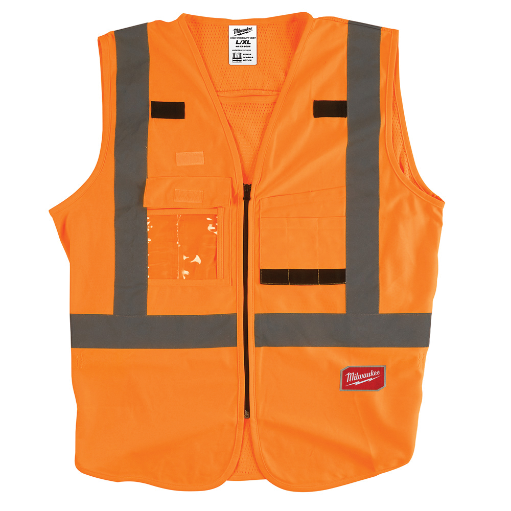 48-73-5032 Safety Vest, L/XL, Men's, Fits to Chest Size: 42 to 46 in, Polyester, High-Visibility Orange