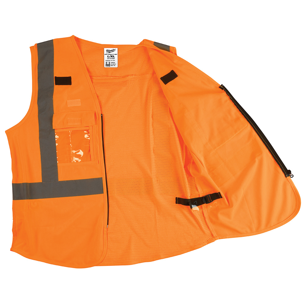 Milwaukee 48-73-5032 Safety Vest, L/XL, Men's, Fits to Chest Size: 42 to 46 in, Polyester, High-Visibility Orange - 2