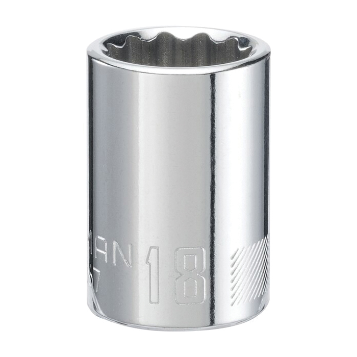 CMMT44267 Socket, 18 mm Socket, Shallow Socket, 38 in OAL, 1/2 in Drive, 12-Point, Chrome