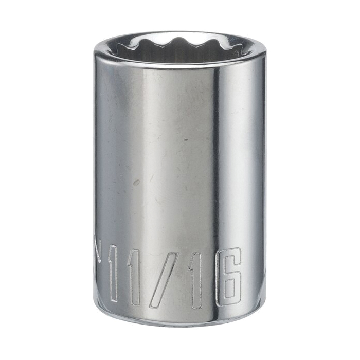 CMMT47507 Socket, 11/16 in Socket, Shallow Socket, 38 in OAL, 1/2 in Drive, 12-Point, Chrome