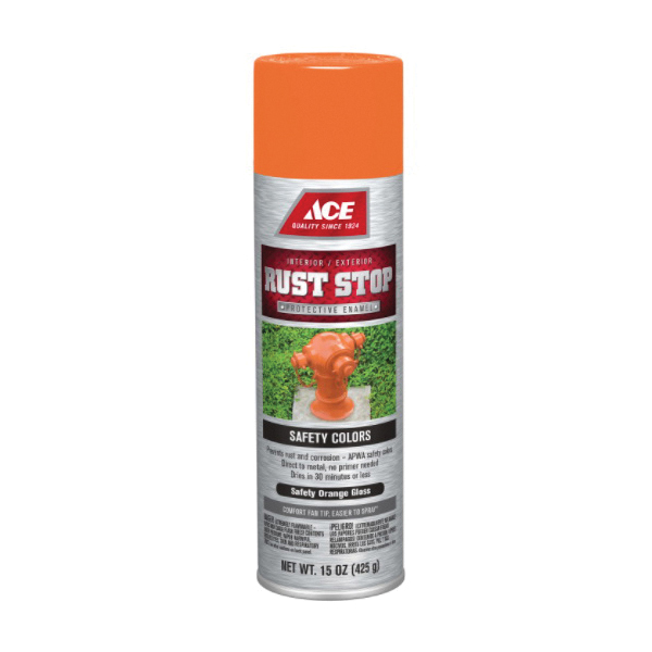 Rust Stop Spray Paint, Ace, Rust Preventative, Gloss, Safety Orange, 15 oz, Can - 3