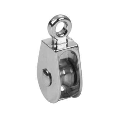 T7655062N Pulley, 3/16 in Rope, 30 lb Working Load, 1/2 in Sheave, Rigid Eye Attachment, Nickel Plated