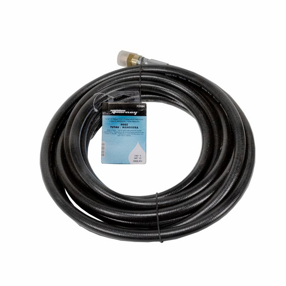 75184 High-Pressure Hose, 5/16 in, 25 ft L, Male x Female, Steel/Synthetic Rubber, Black