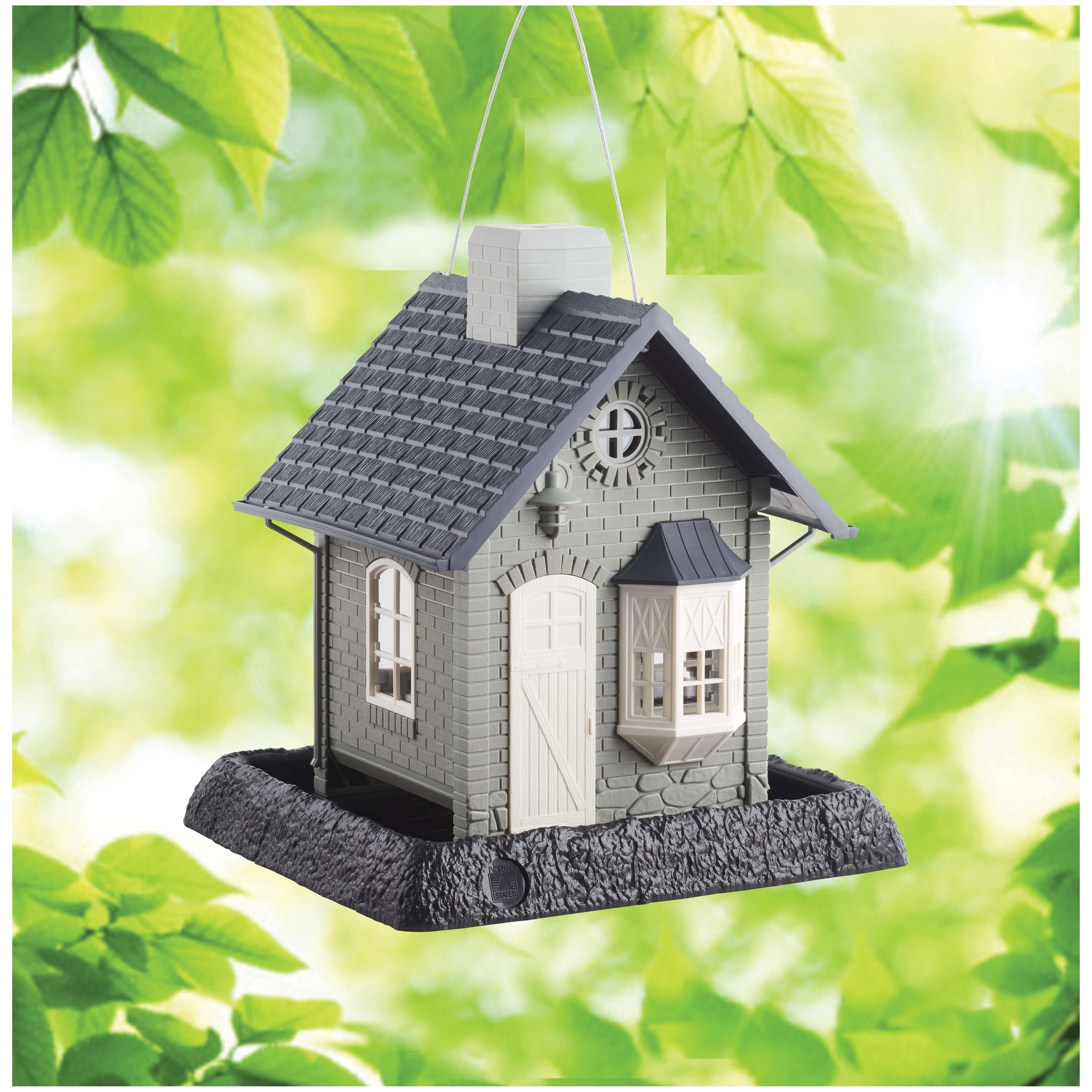 Village 9282 Hopper Bird Feeder, Bayside Cottage, 5 lb, Safflower Seed, Sunflower Seed, 4 -Port/Perch, Charcoal Gray