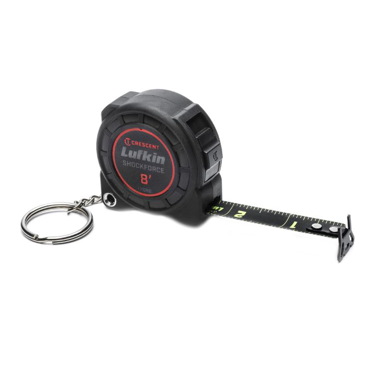 Shockforce Nite Eye Series L1108B Keychain Tape Measure, 8 ft L Blade, 1/2 in W Blade, Nylon Blade