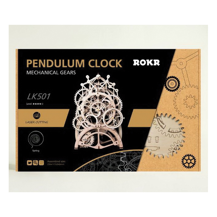 Hands Craft LK501 DIY 3D Laser-Cut Puzzle Kit, Specifications: Pendulum Clock Design, 14 Years and Up, Wood