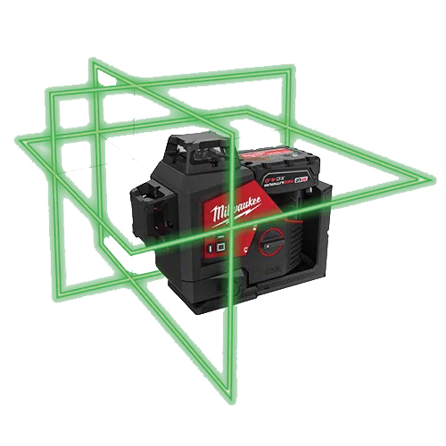 M12 Series 3632-21 3-Plane Laser Kit, 165 ft, +/- 1/8 in at 33 ft Accuracy, 3-Beam, Green Laser