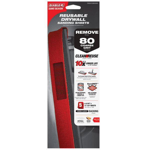 Diablo SandNET DNS431080H05G Drywall Sanding Sheet, 11-1/4 in L, 4-3/16 in W, 80 Grit, Coarse, Ceramic Abrasive - 2