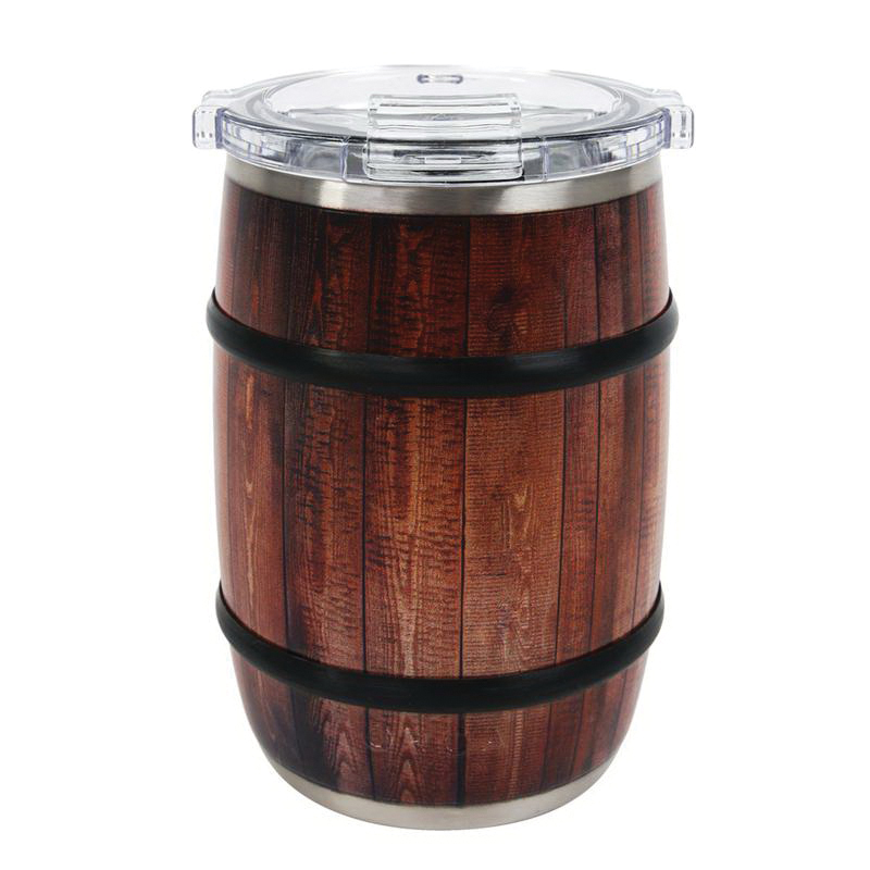BAR12OWG Whiskey Barrel Cup, 18/8 Stainless Steel, Oak Wood Grain, Powder-Coated