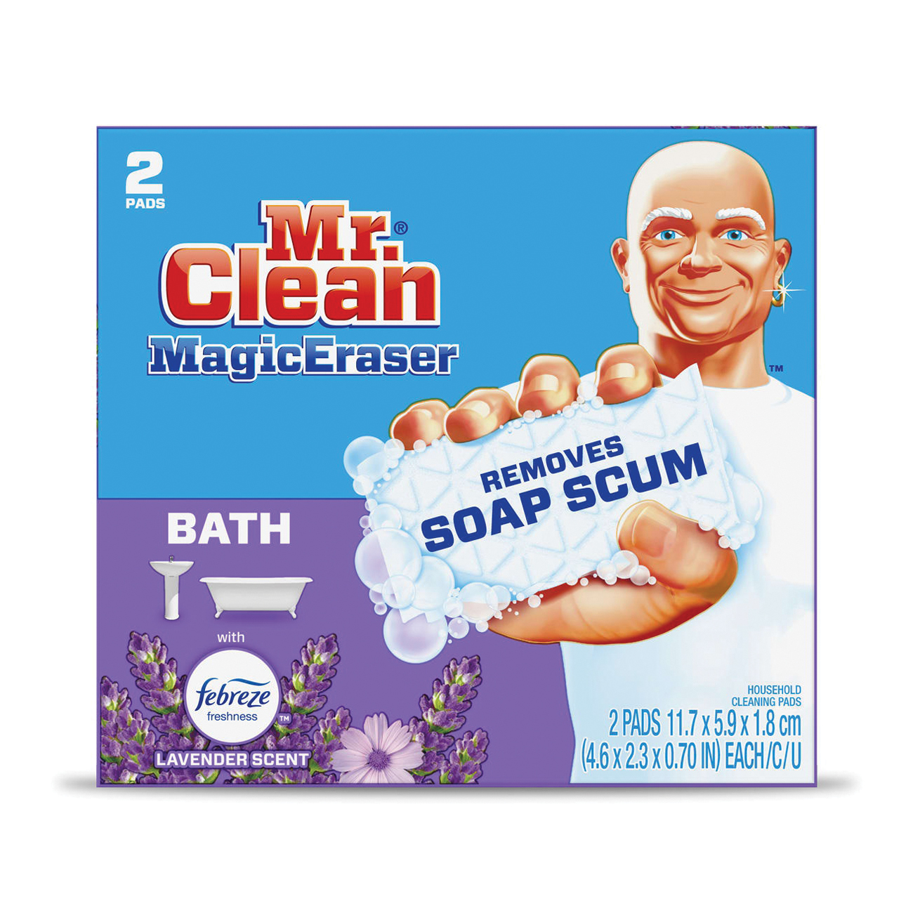 Mr Clean 52054 Bath Magic Eraser, 4-3/5 in L, 2.3 in W, 0.7 in Dia, White