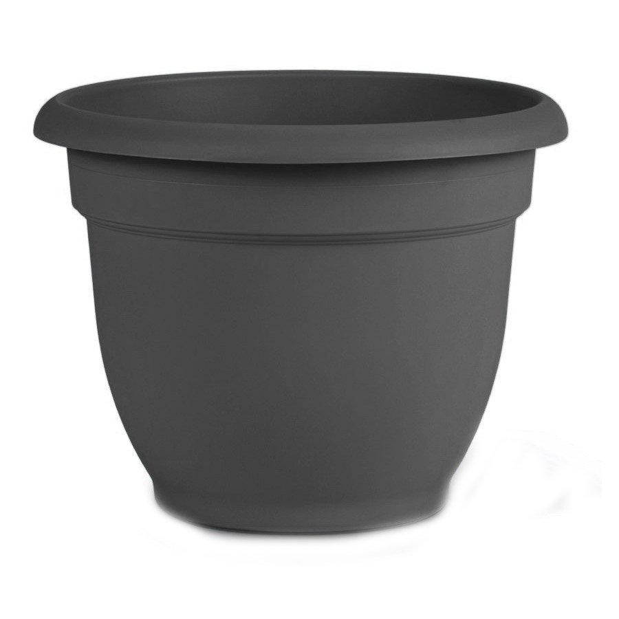 AP16908 Planter, 13.7 in H, 17.6 in W, Round, Plastic, Charcoal