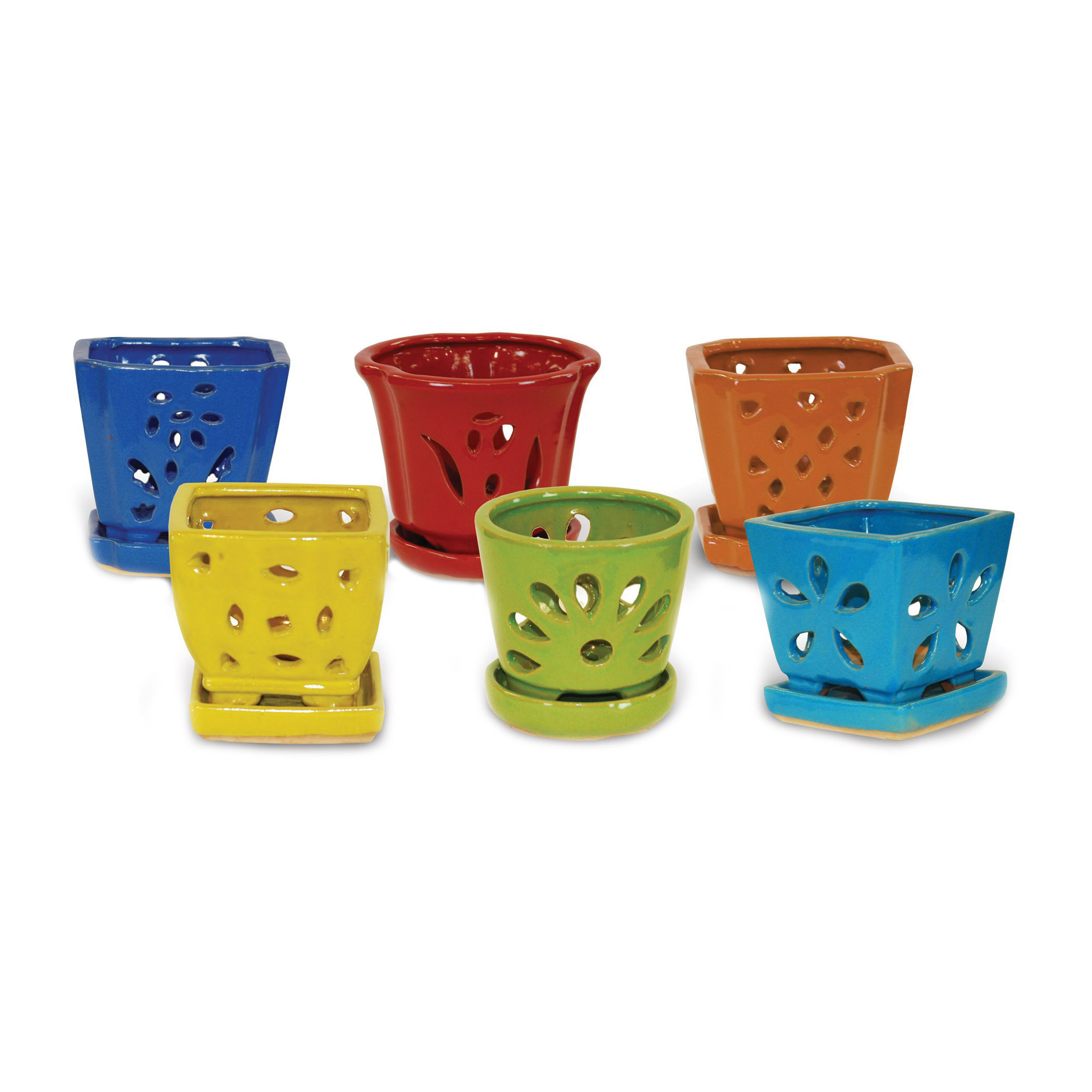 RNOP-5-ASST Assorted Garden Pot, 4-3/4 in H, 5 in W, 5 in D, Orchid Design, Ceramic, Rainbow Glaze