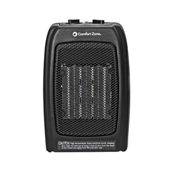 Comfort Zone Energy Save CZ442E Personal Ceramic Heater, 12.5 A, 120 V, 750, 1500 W, 5120 Btu Heating, 3-Heat Setting