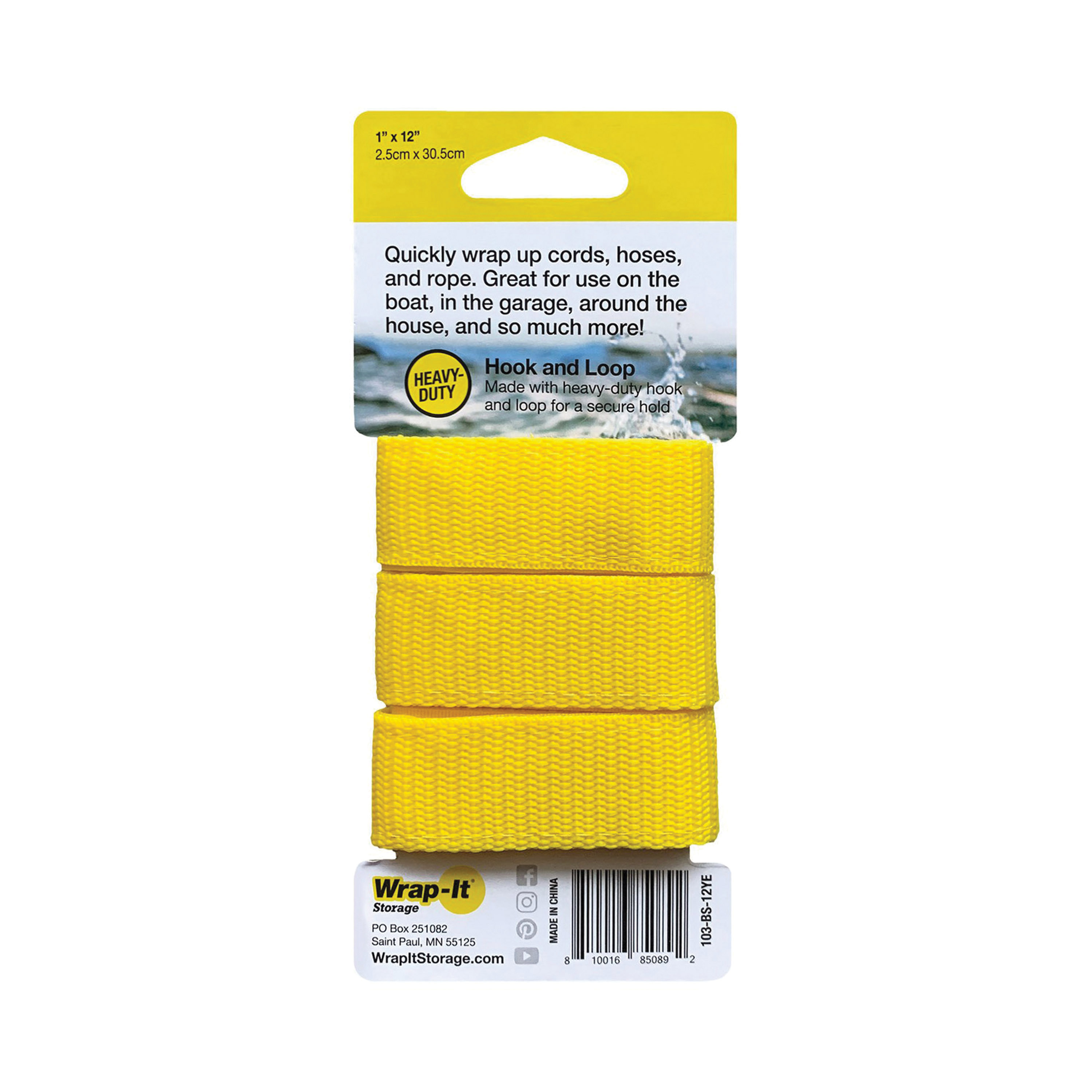 103-BS-12YE Cord and Rope Organizer, 1 in W, 12 in L, Polypropylene, Yellow