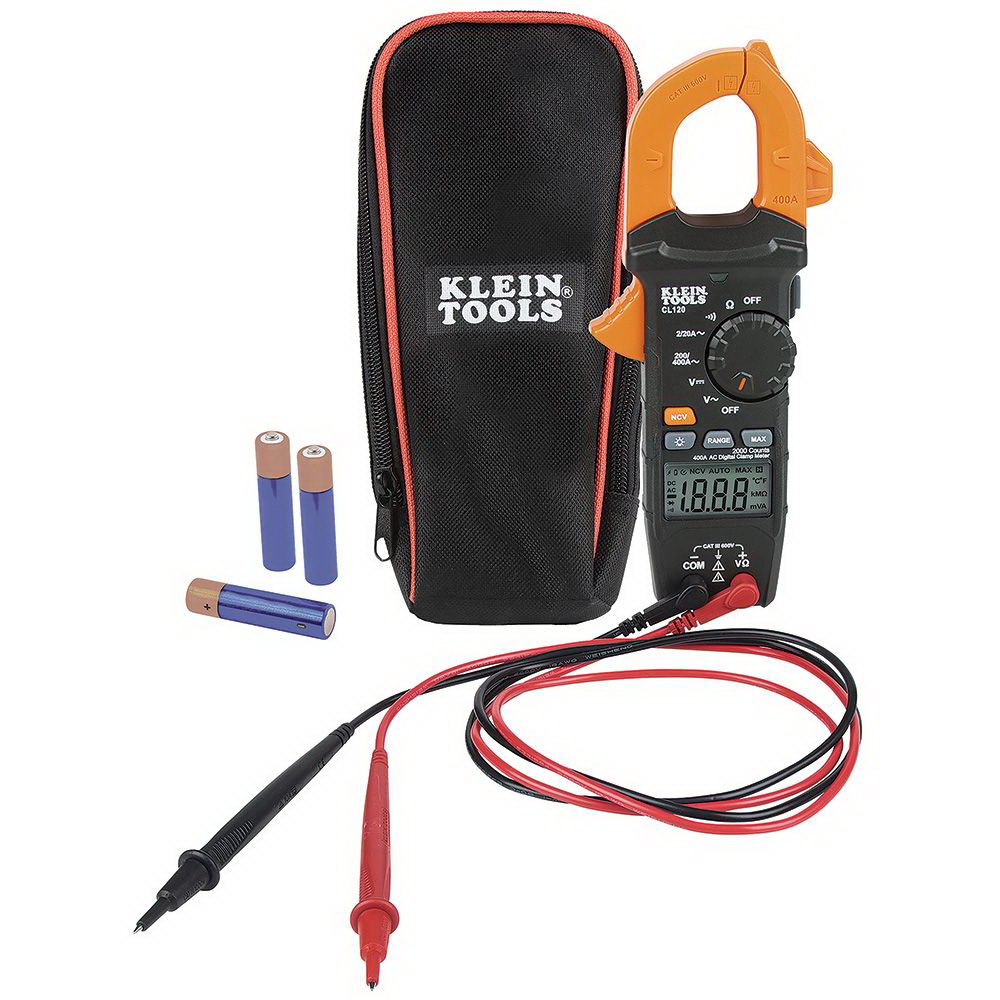 Klein Tools CL120 Clamp Meter, 600 VAC/VDC, 400 A, 2000 Count Resolution, Backlit LCD, Digital Display