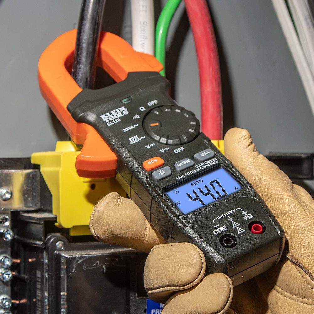 Klein Tools CL120 Clamp Meter, 600 VAC/VDC, 400 A, 2000 Count Resolution, Backlit LCD, Digital Display