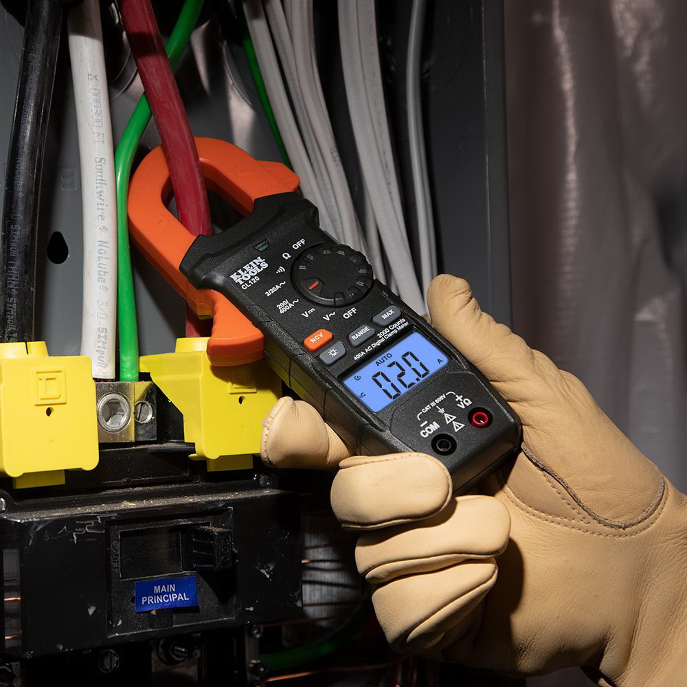 Klein Tools CL120 Clamp Meter, 600 VAC/VDC, 400 A, 2000 Count Resolution, Backlit LCD, Digital Display