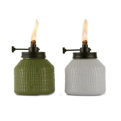 Tiki 1119010 Criss Cross Table Torch, 5-1/2 in H, Glass, Green/White