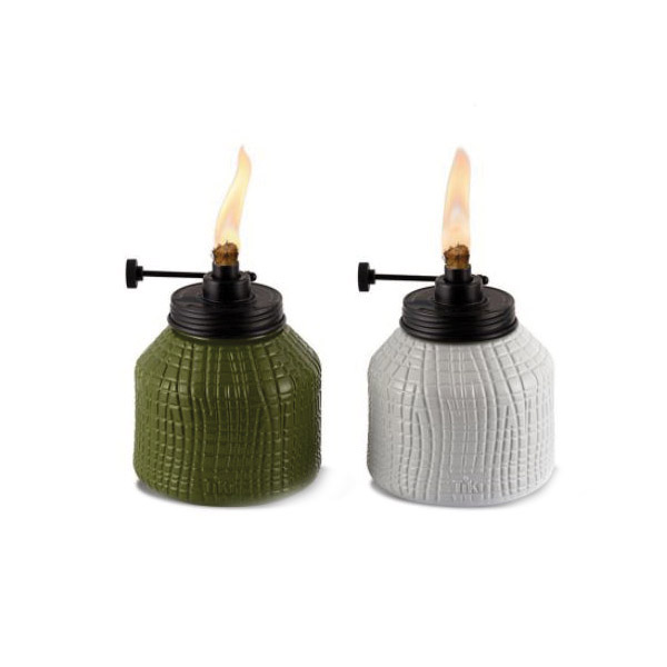 Tiki 1119010 Criss Cross Table Torch, 5-1/2 in H, Glass, Green/White