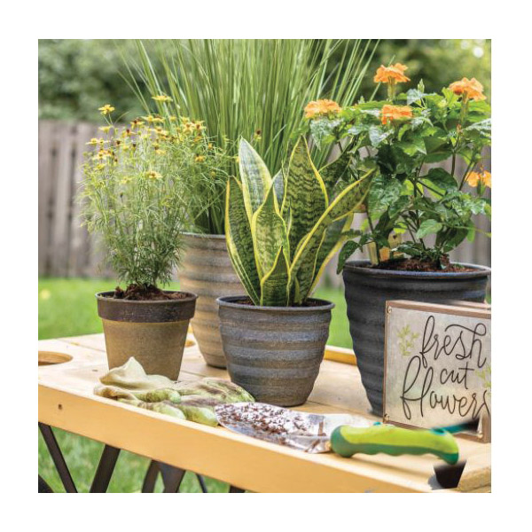 Planter, Robert Allen Home & Garden, 8 in Dia, 6 in H, Steel, Dusted Pearl - 2