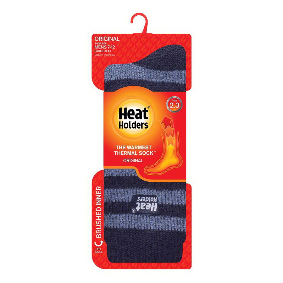 Heat Holders LHHTSTDNM Crew Stripe Socks, Thermal, Men's, 7 to 12, Acrylic/Elastane/Nylon/Polyester, Denim/Navy - 1