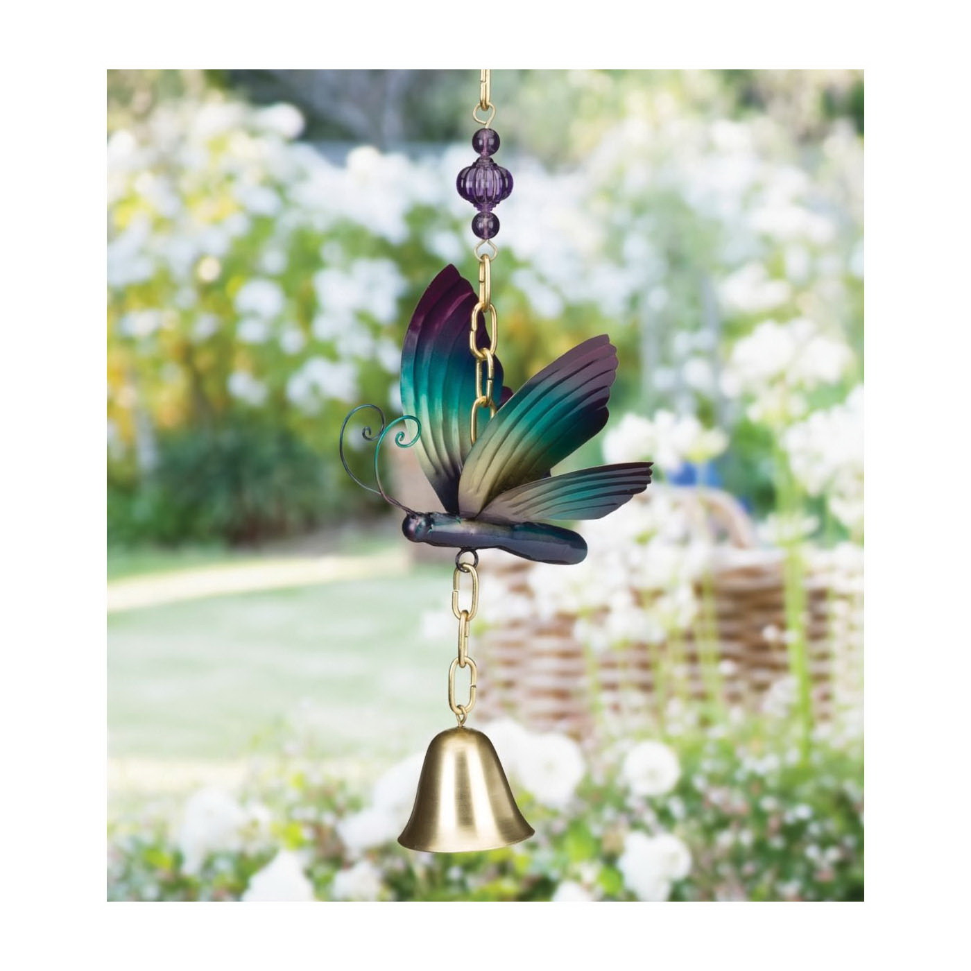 Regal Art & Gift 20518 Garden Bell, Butterfly, Acrylic/Glass/Iron, Gold/Purple