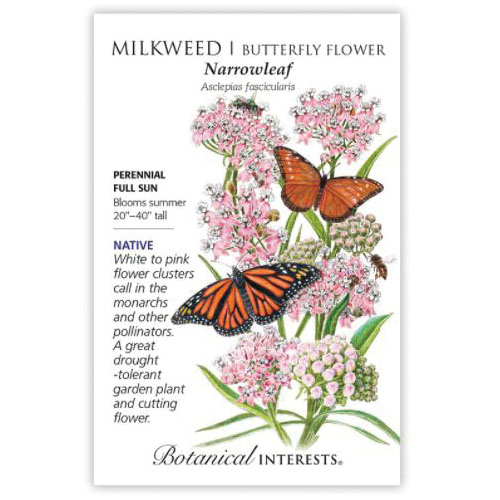 Botanical Interests 1332 Narrowleaf Milkweed Seed, Butterfly Flower, Asclepias Fascicularis, Summer Bloom, 150 mg