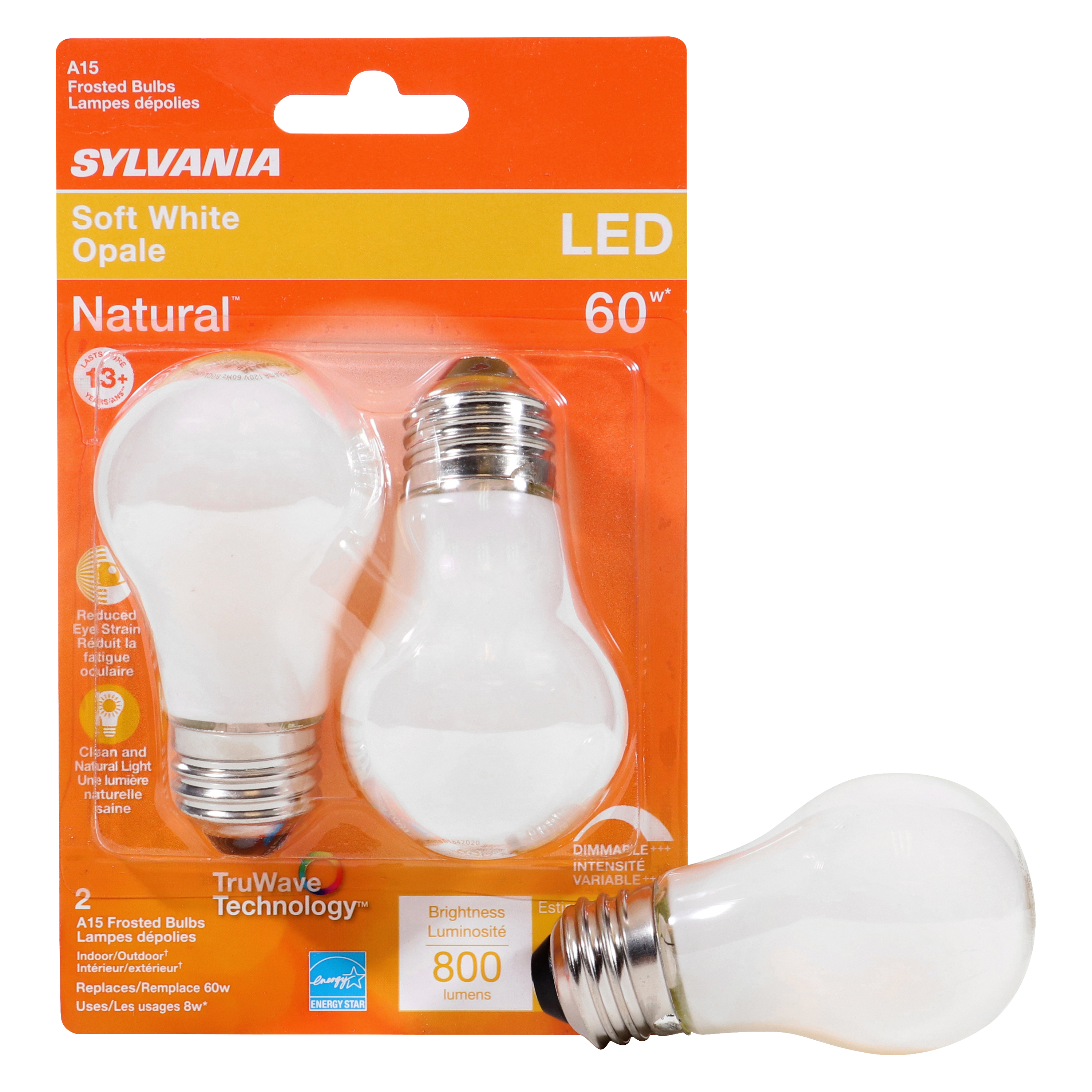 40763 Natural LED Bulb, General Purpose, A15 Lamp, 60 W Equivalent, E26 Lamp Base, Dimmable, Frosted
