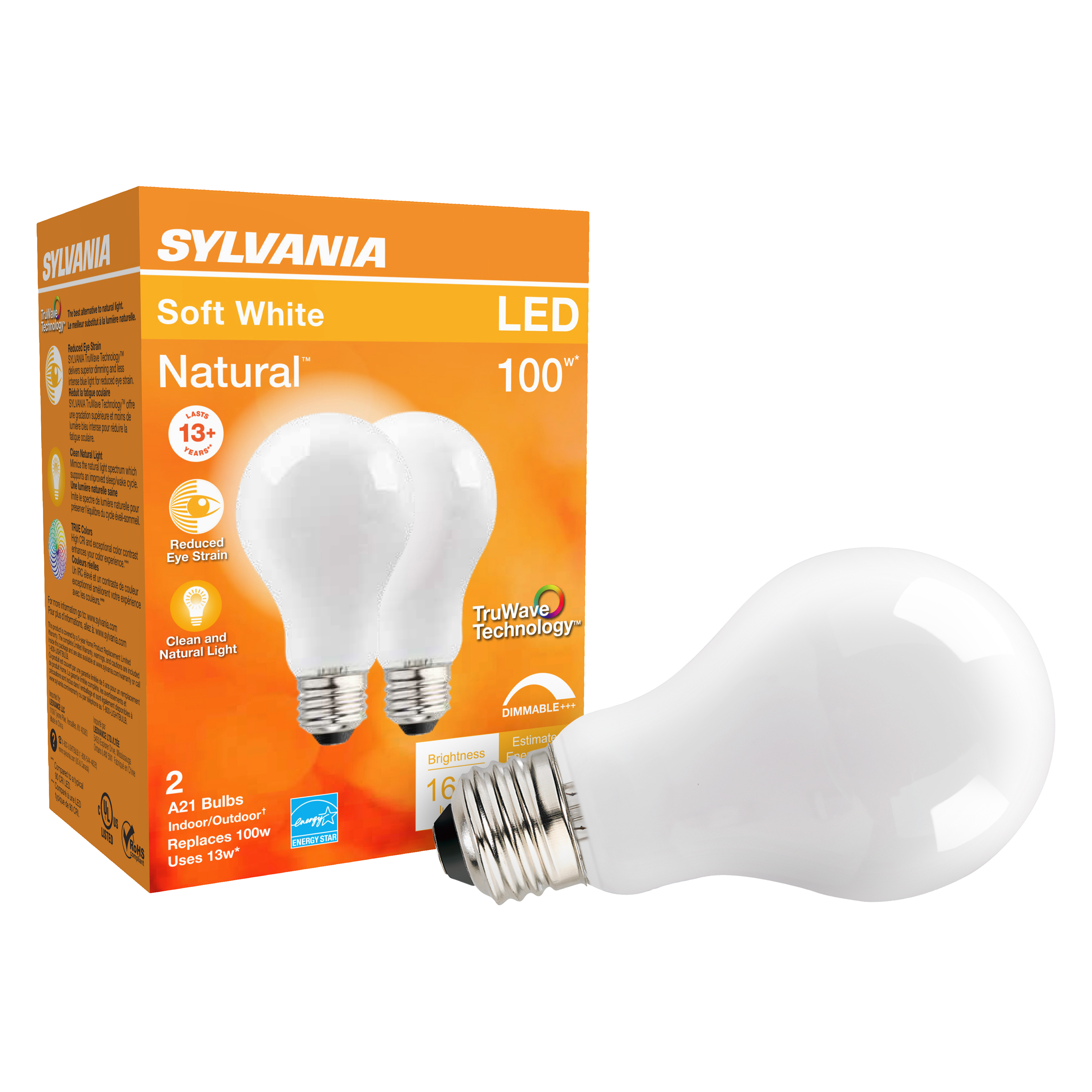 40752 Natural LED Bulb, General Purpose, A21 Lamp, 100 W Equivalent, E26 Lamp Base, Dimmable, Frosted