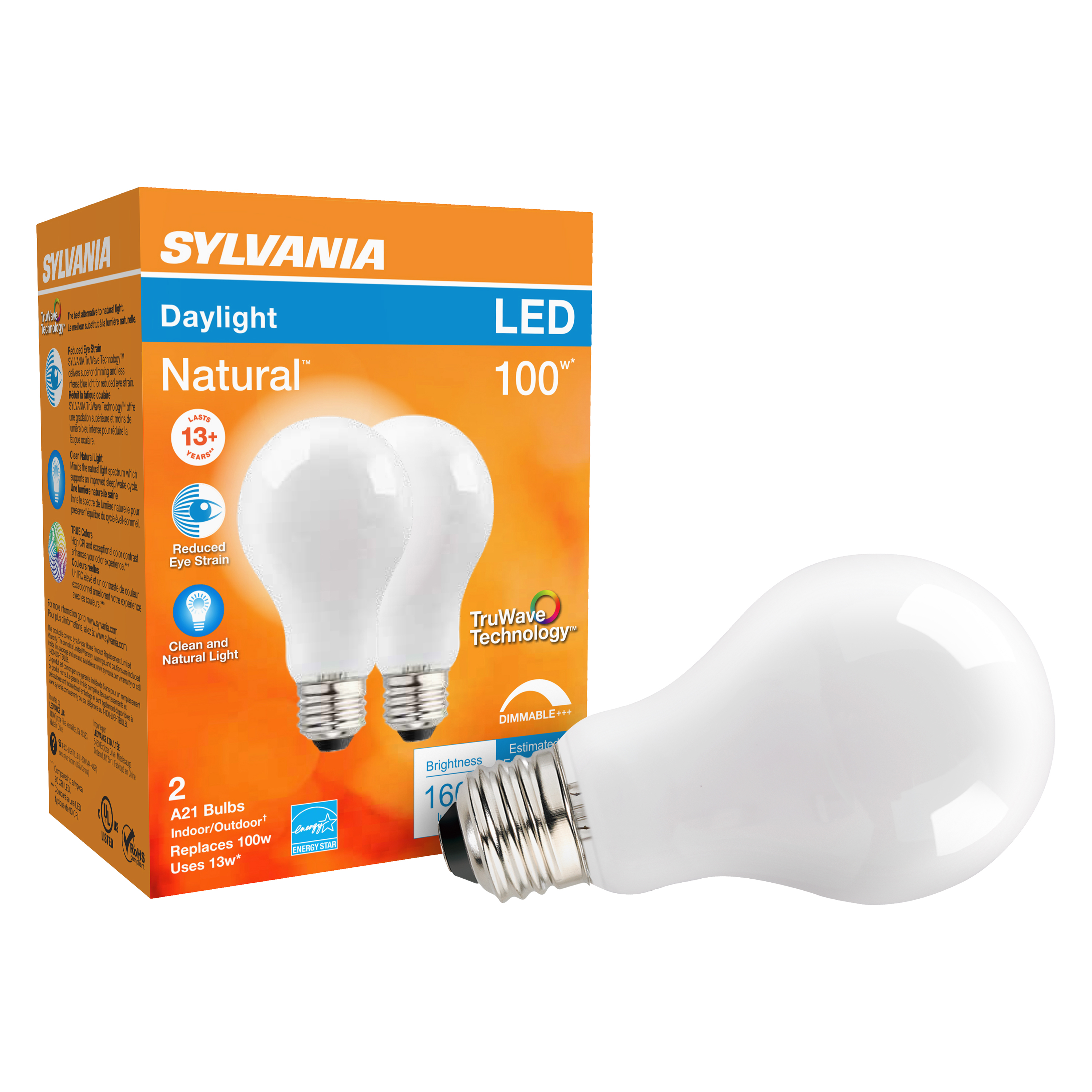 40753 Natural LED Bulb, General Purpose, A21 Lamp, 100 W Equivalent, E26 Lamp Base, Dimmable, Frosted