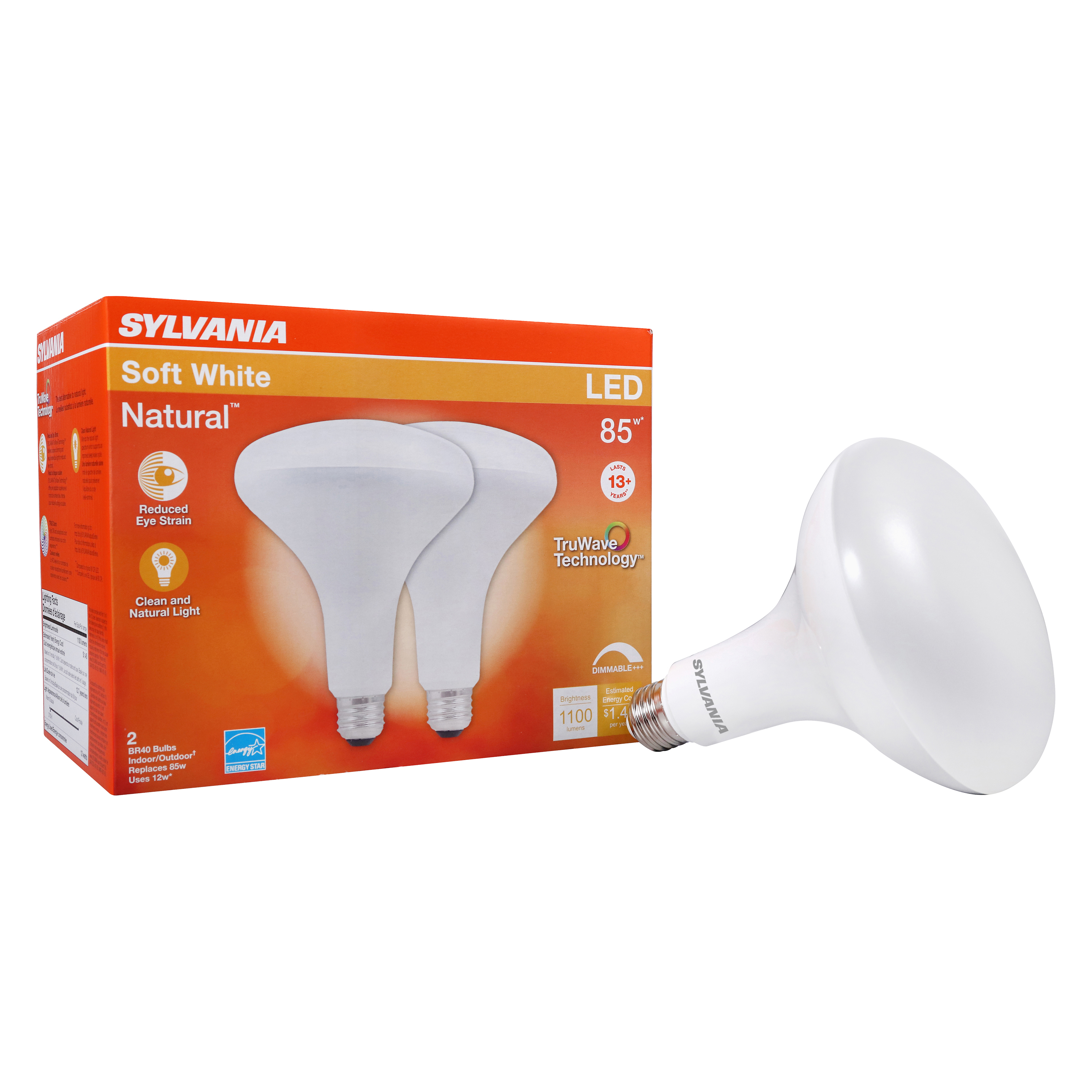 40785 Natural LED Bulb, Spotlight, BR40 Lamp, 85 W Equivalent, E26 Lamp Base, Dimmable, Frosted