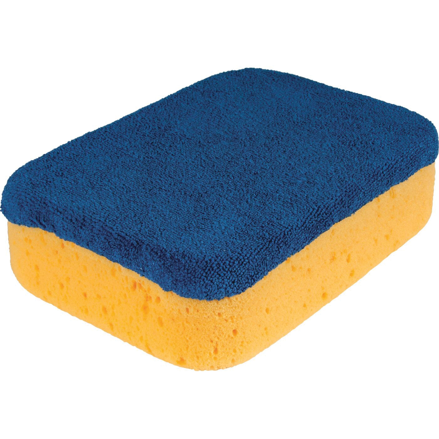 70010 Polishing Sponge, 7-1/2 in L, 5-1/2 in W, 2 in Thick, Microfiber, Blue/Yellow