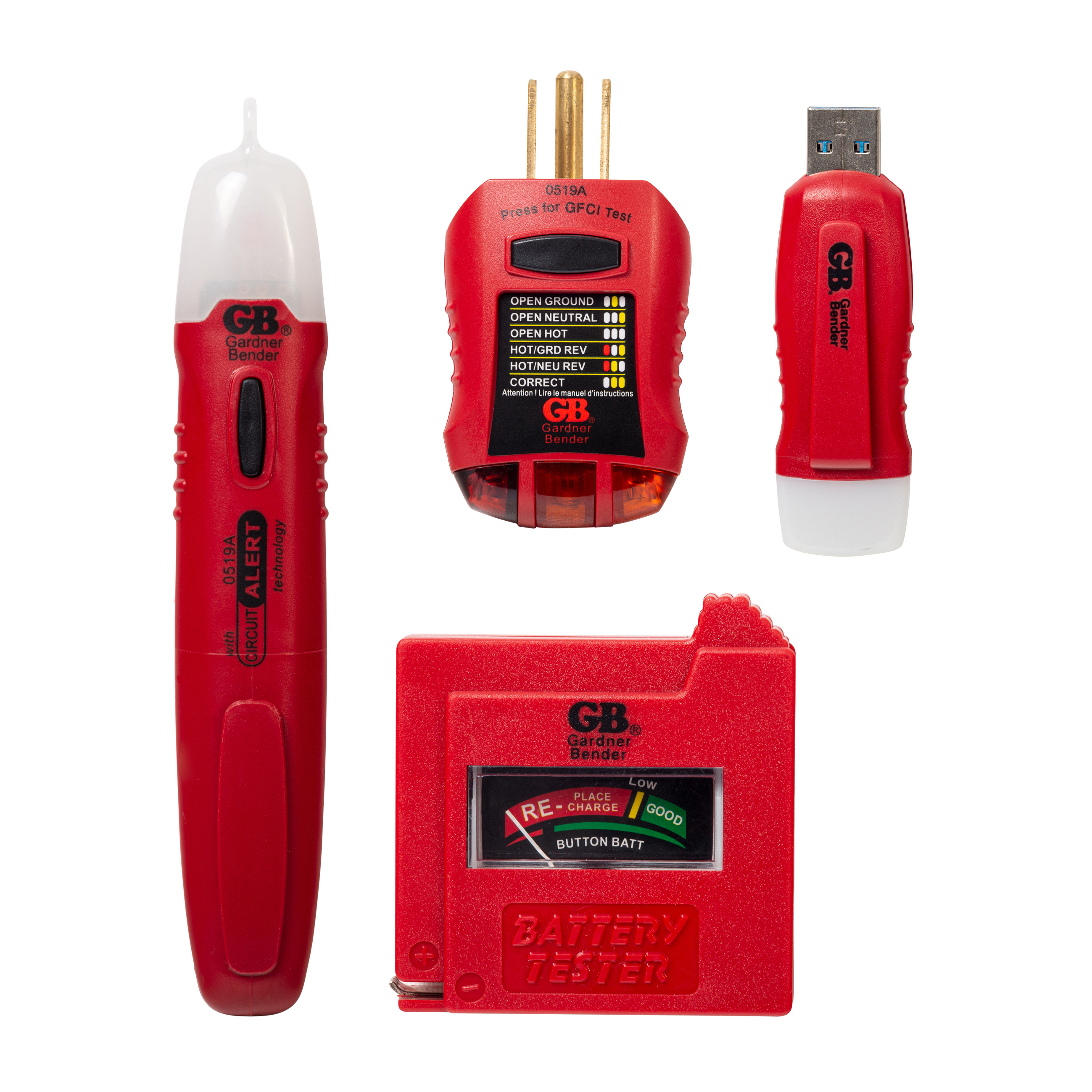 GB GK-5 Electrical Tester Kit, 4-Piece, Plastic, Red - 1